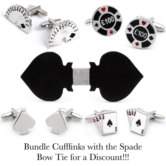 Hand Crafted Black Spade Wood Butterfly Bow Tie - Picture 4 of 16